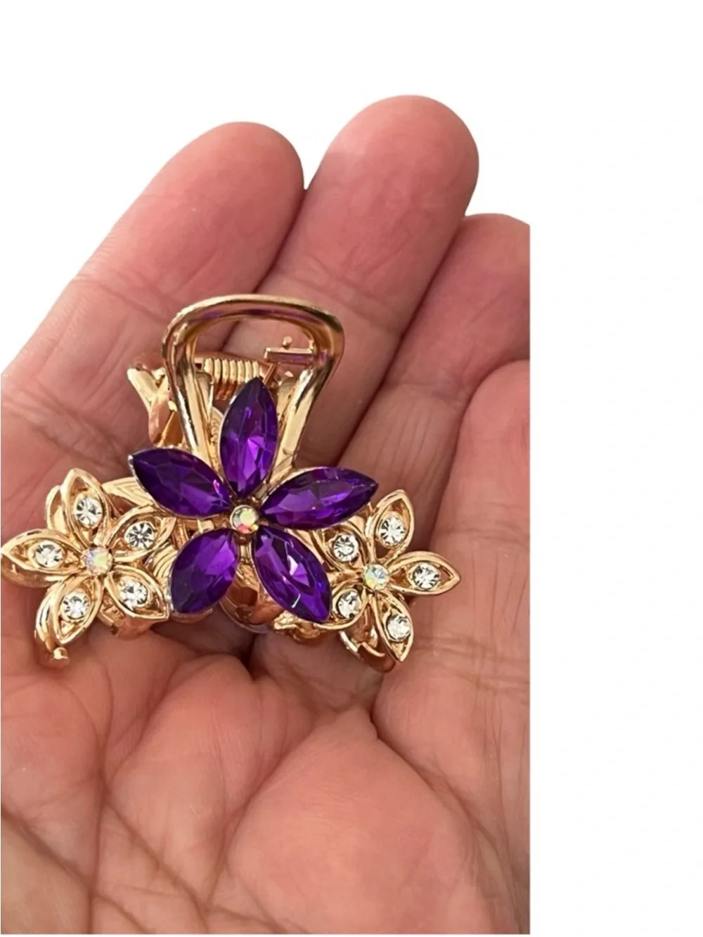 Gold Floral Hair Clip with Purple Crystal Flower FINAL PRICE DROP